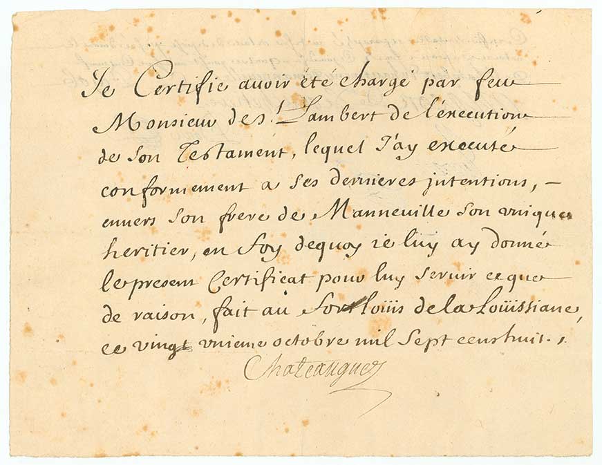 St. Lambert's Will Certification, 1708